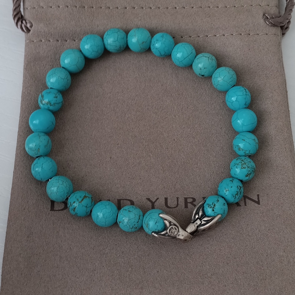 David Yurman Turquoise Men's Sterling Silver 8mm Spiritual Beads Bracelet